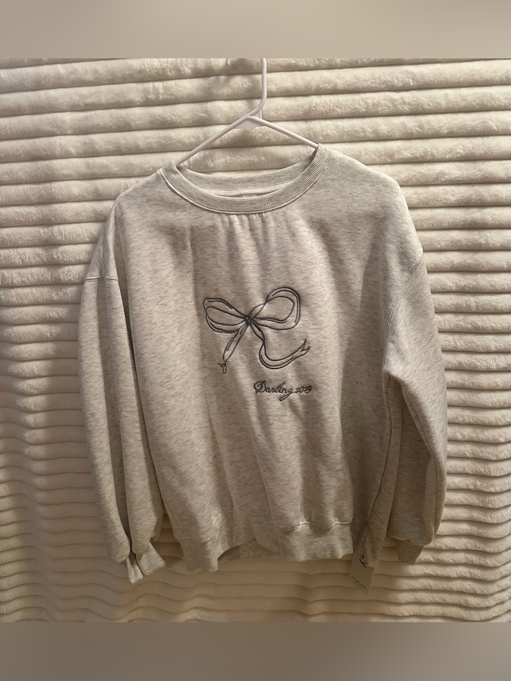 Heather Gray Bow Embroidered Crewneck Sweatshirt